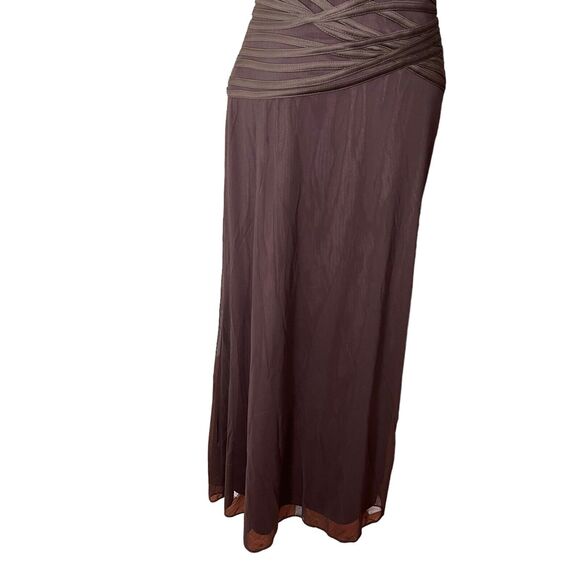 Tadashi 8 Gown Long Dress Dark Brown Sleeveless Mesh Neckline Formal VTG - Picture 7 of 11